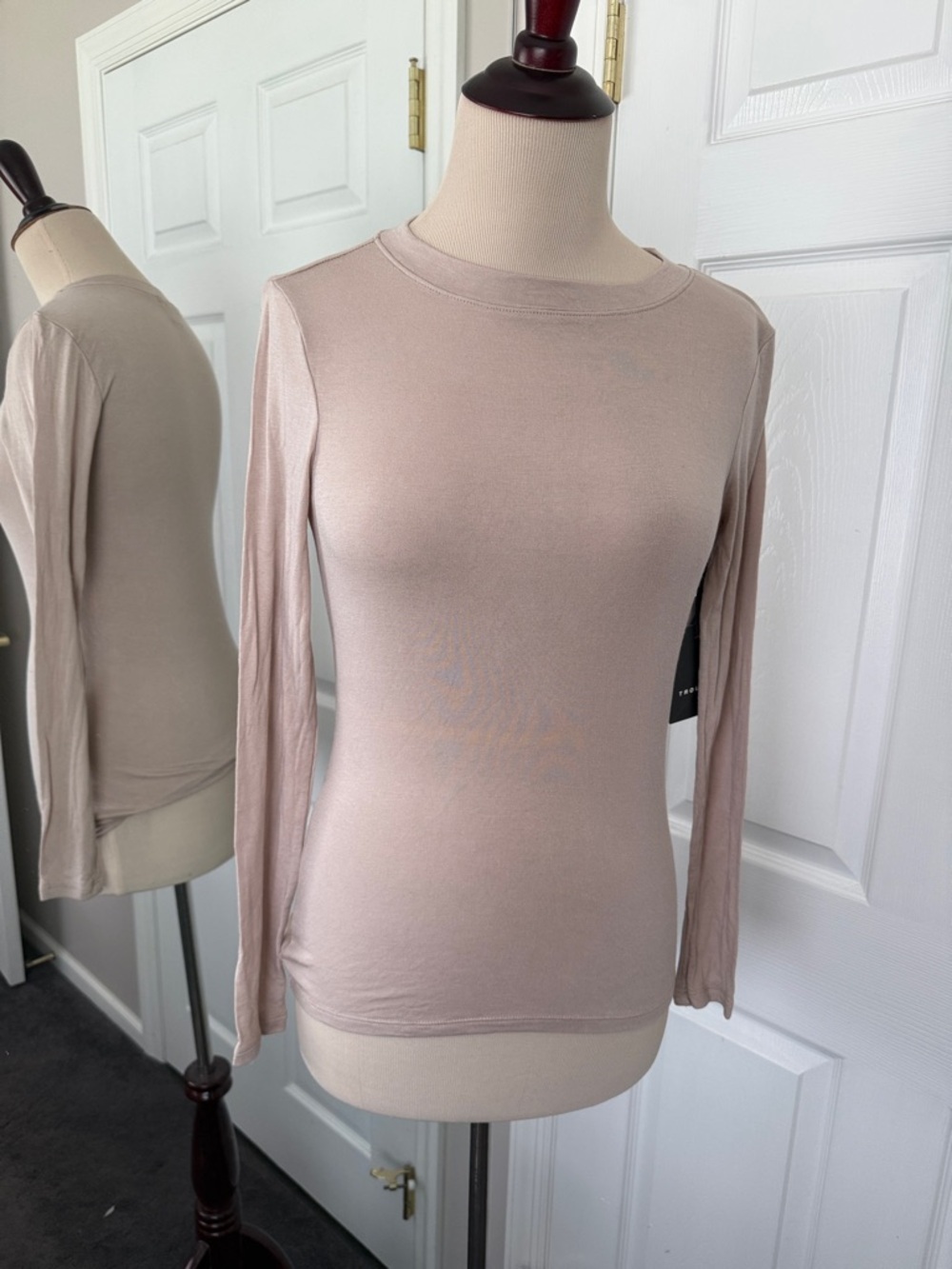Trouve Sheer Layering Tee Tan Memior Long Sleeve Crew